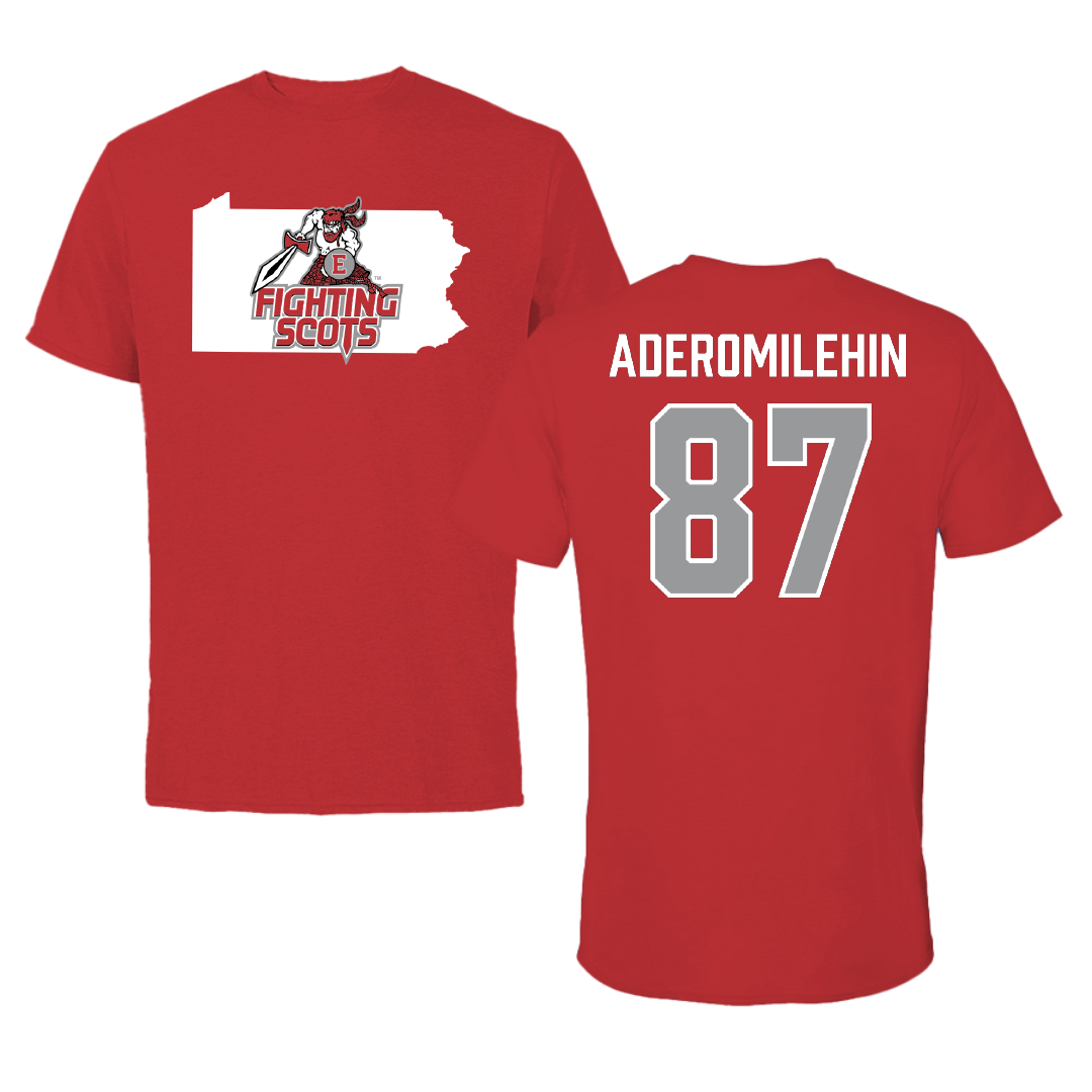 PennWest Edinboro Football Red State Tee - #87 Junior Aderomilehin
