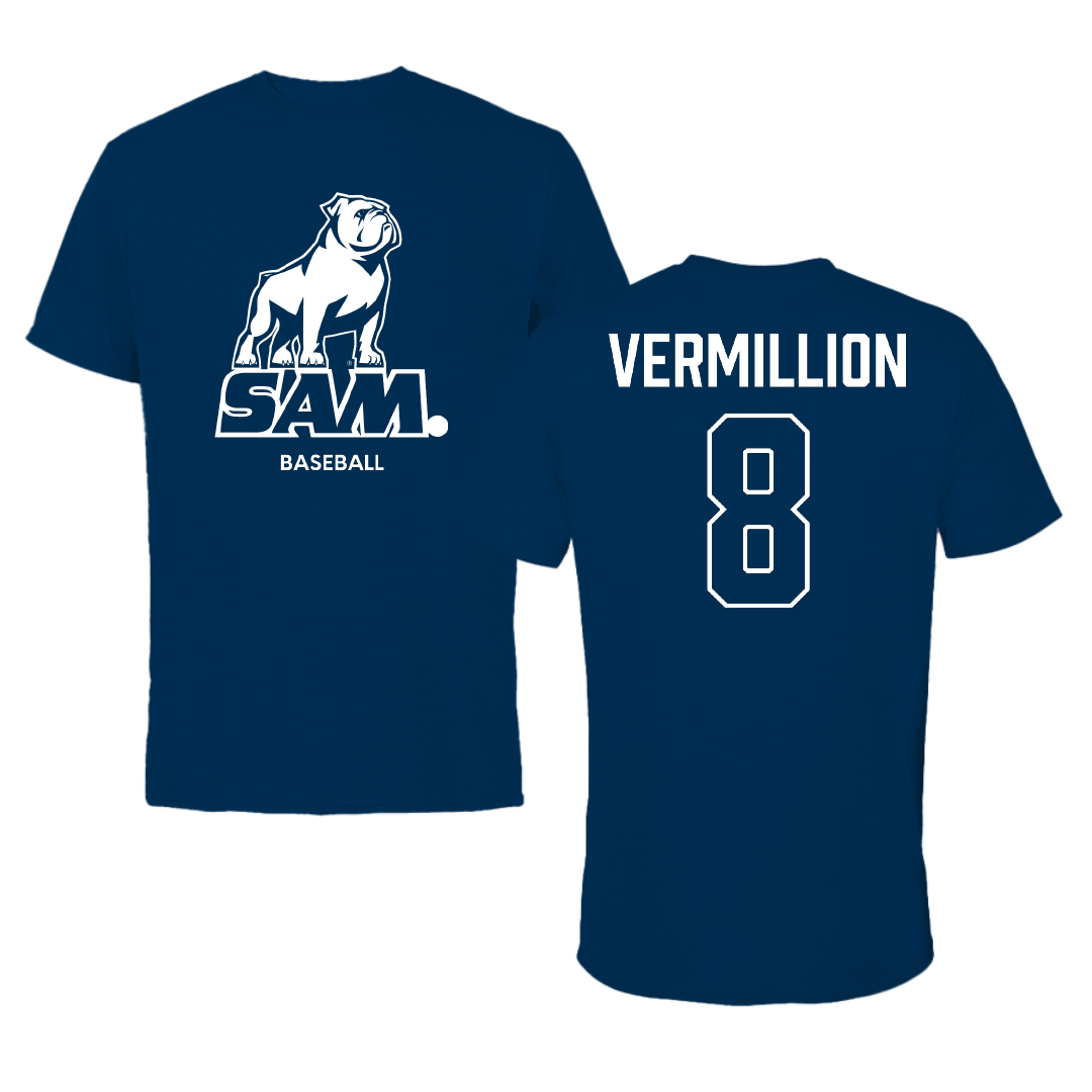 Samford University Baseball Navy Performance Tee - #8 Ryan Vermillion
