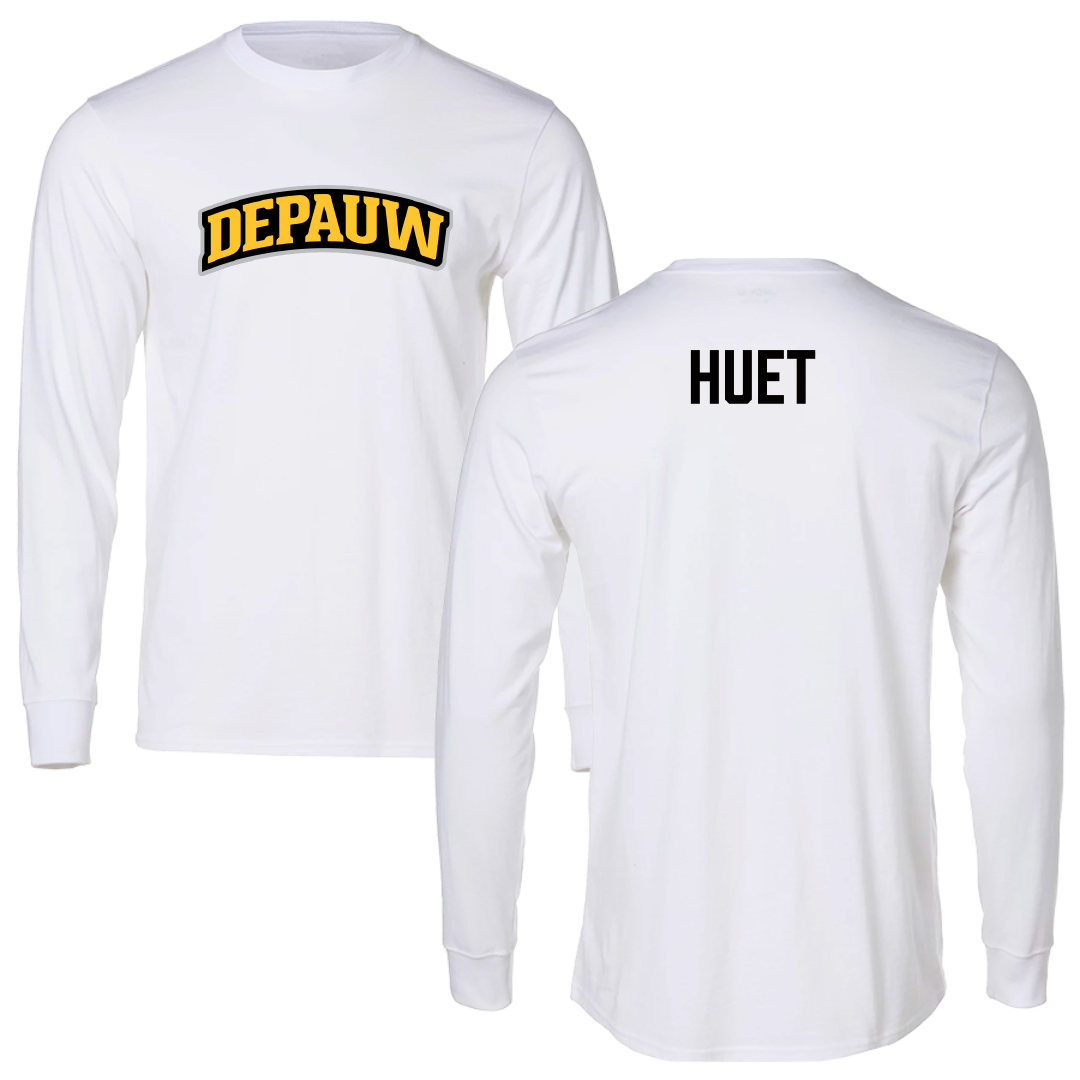 DePauw University TF and XC White Performance Long Sleeve - Evan Huet