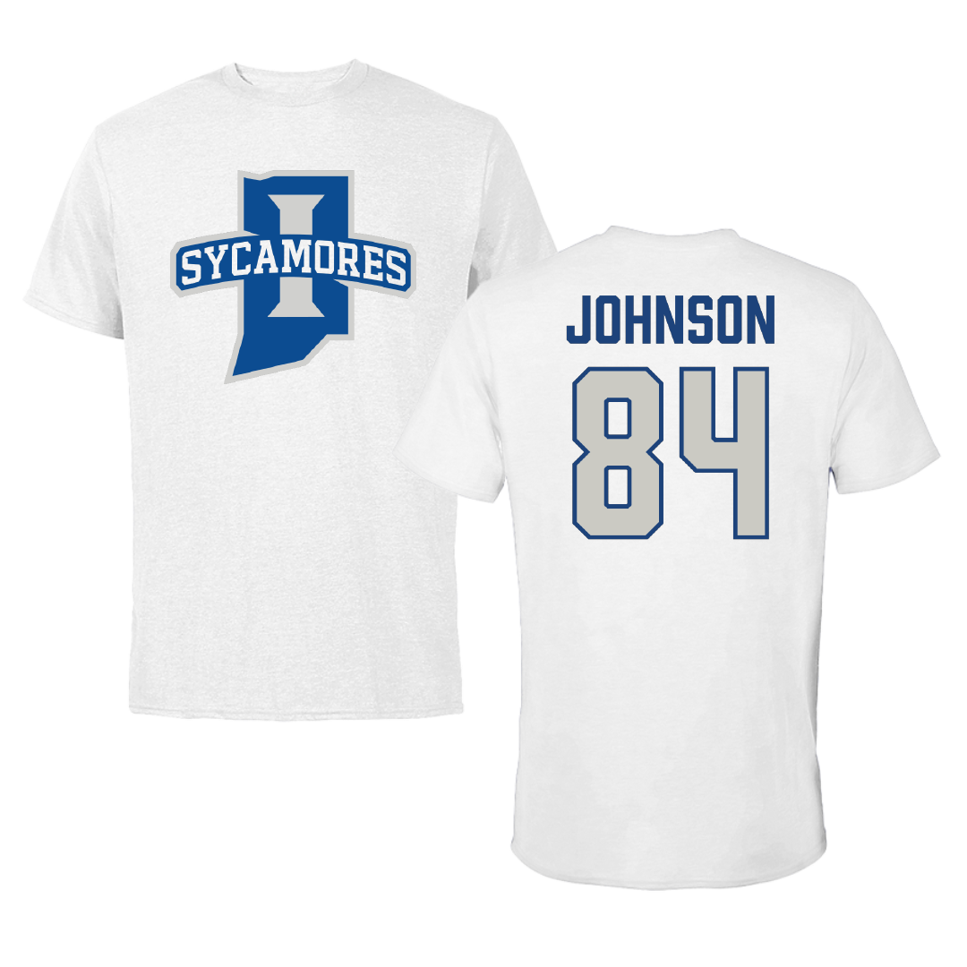 Indiana State University Football White Performance Tee - #84 Jaylan Johnson