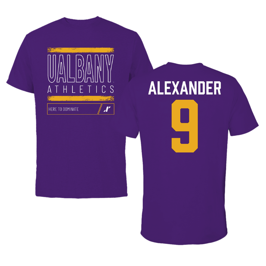 University at Albany Football Purple Dominate Tee - #9 Landon Alexander