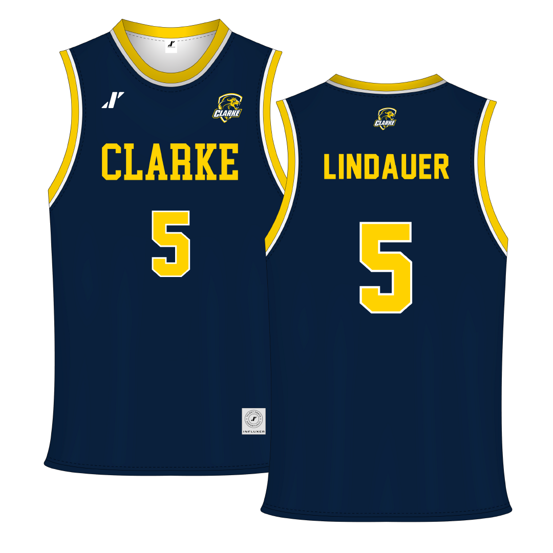 Clarke University Navy Basketball Jersey - #5 Carson Lindauer