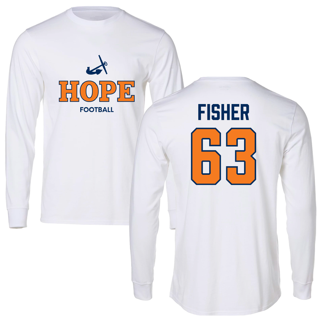 Hope College Football White Performance Long Sleeve - #63 Caleb Fisher