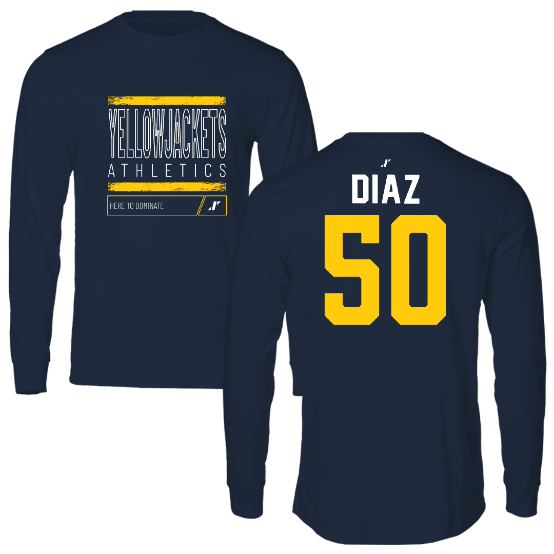 Graceland University Football Navy Dominate Long Sleeve - #50 Aidan Diaz