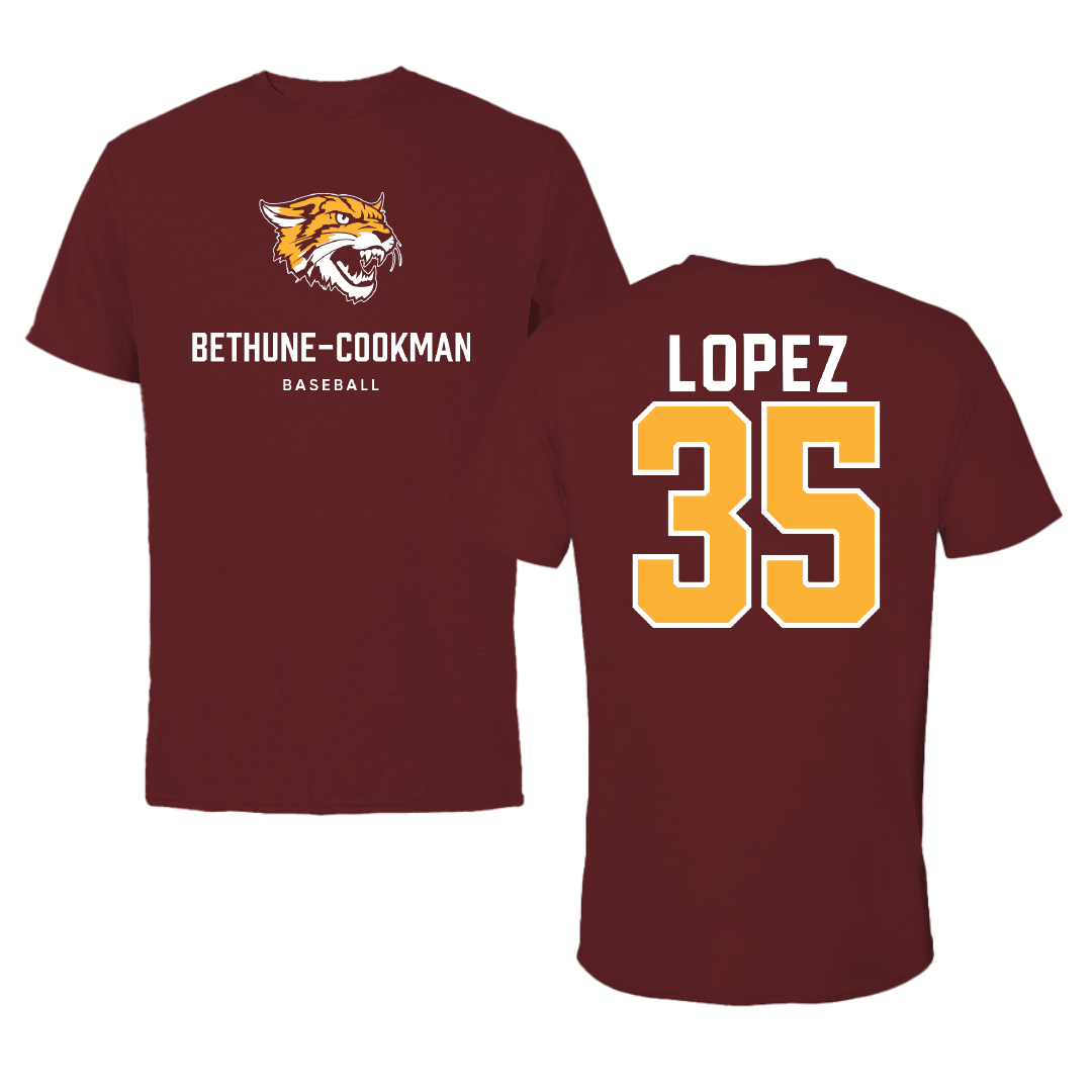 Bethune-Cookman University Baseball Maroon Performance Tee - #35 Angel Lopez
