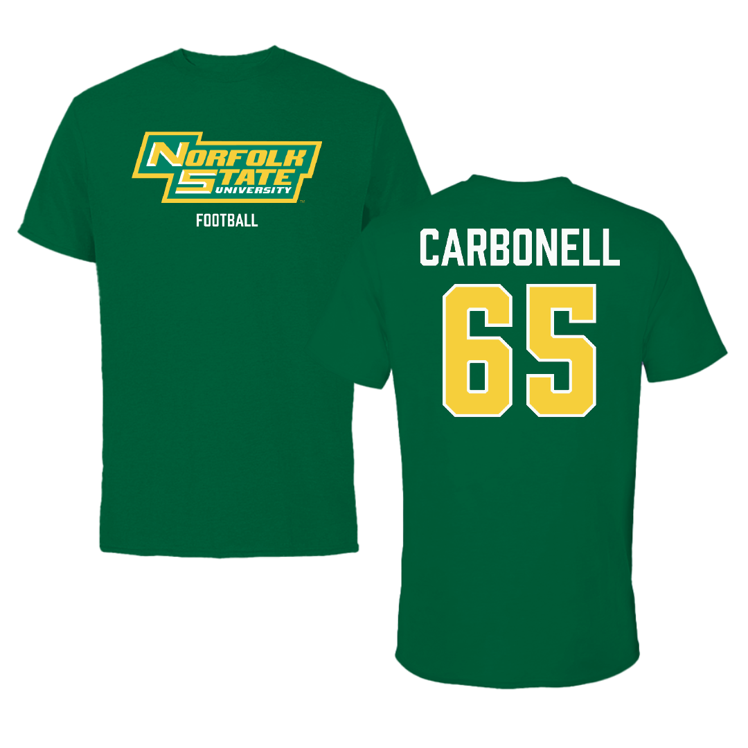 Norfolk State University Football Green Tee - #65 Juwuan Carbonell