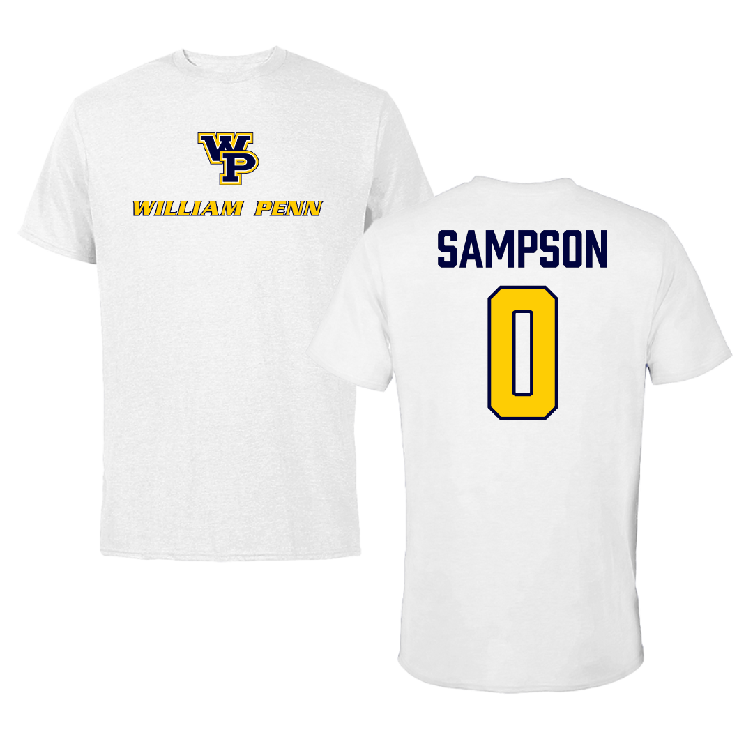 William Penn University Basketball (M) White Performance Tee - #0 Frederick Sampson