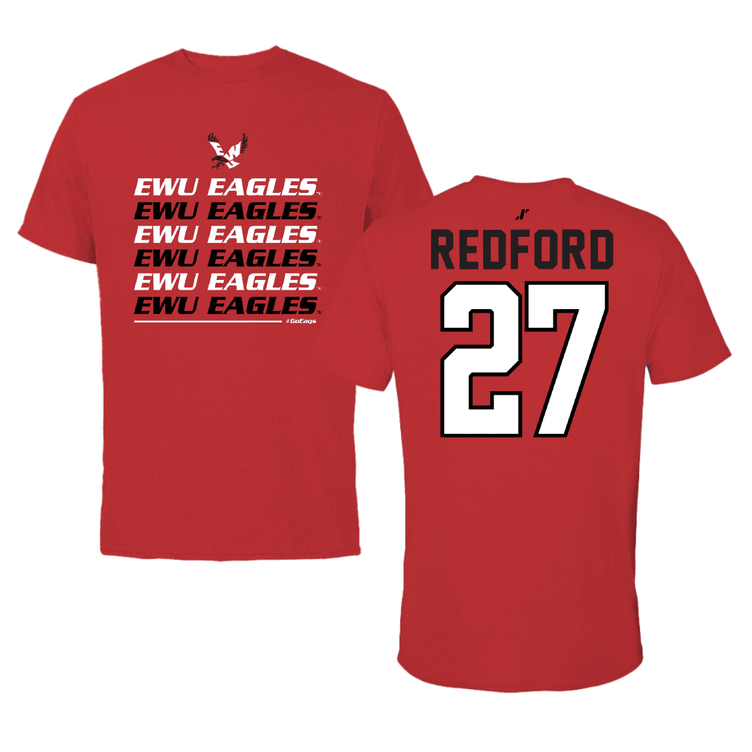 Eastern Washington University Football Red General Performance Tee - #27 Isaac Redford