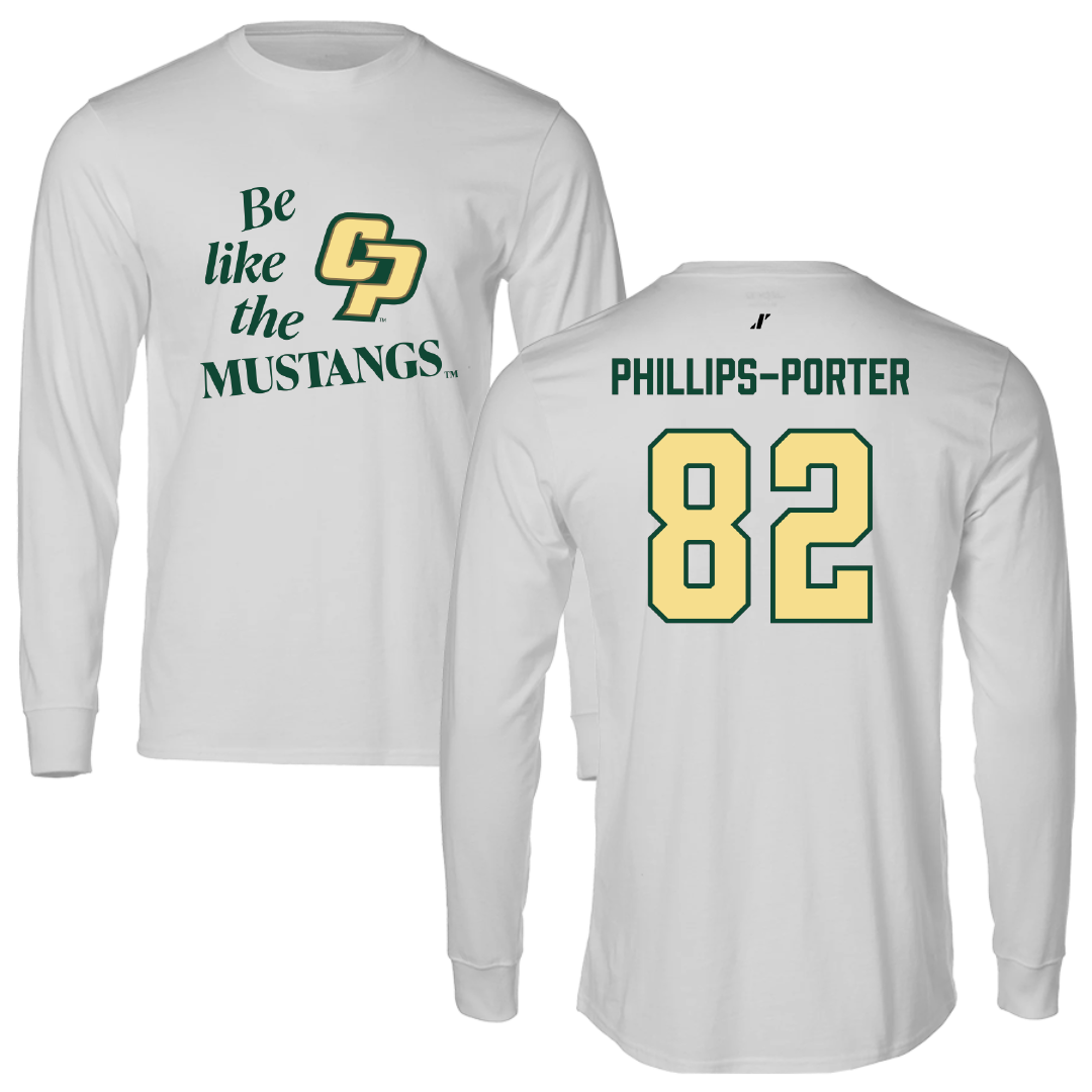 Cal Poly Football Light Gray Be Like Us Performance Long Sleeve - #82 Maurie Phillips-Porter