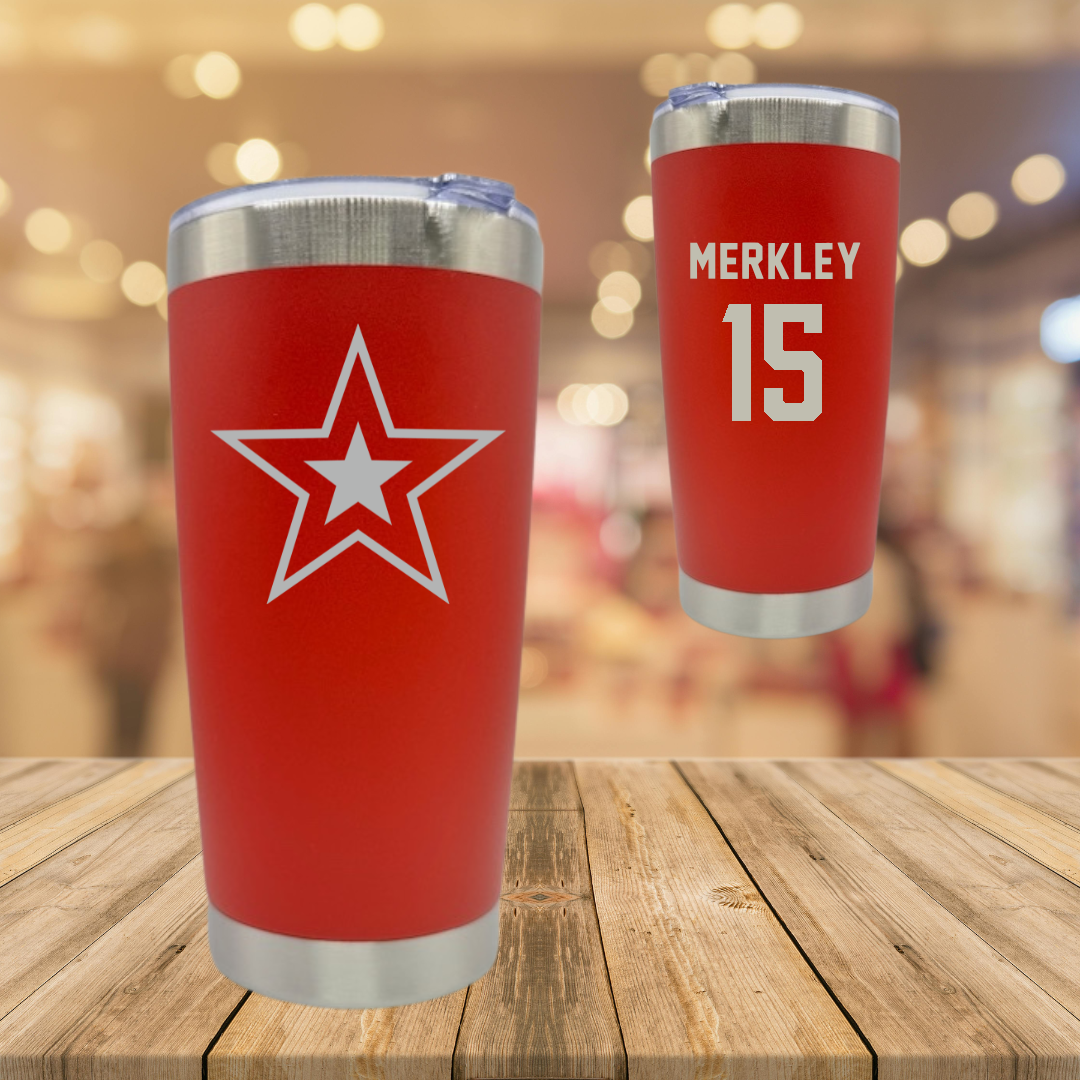 Robert Morris University Ice Hockey Red Stainless Steel Tumbler - #15 Charles Merkley