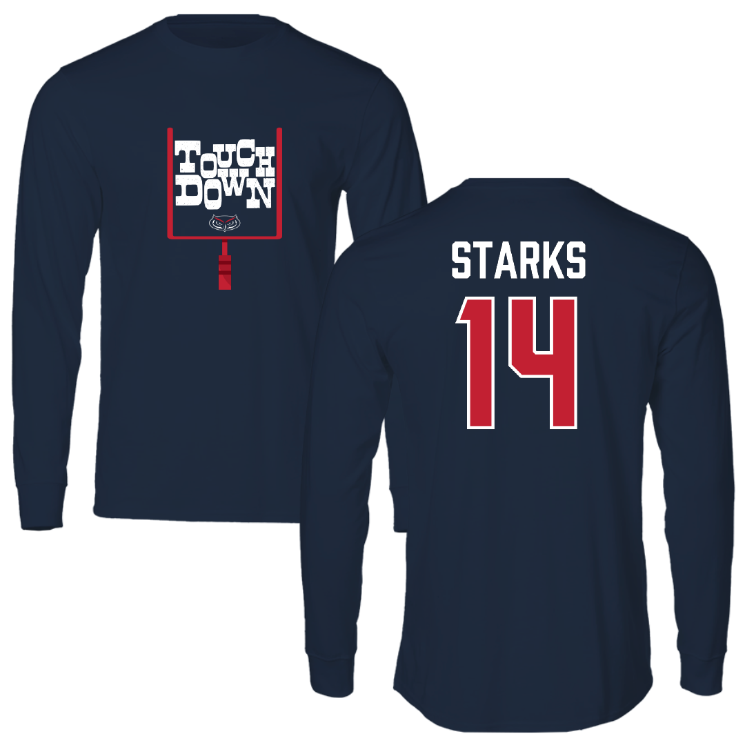 Florida Atlantic University Football Navy Touchdown Long Sleeve - #14 Tyriq Starks