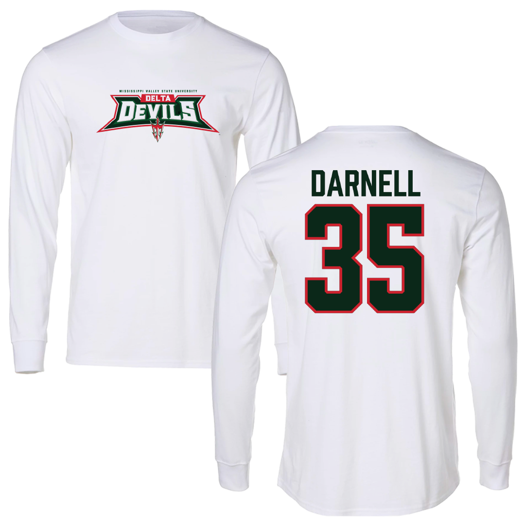 Mississippi Valley State University Baseball White Performance Long Sleeve - #35 Logan Darnell
