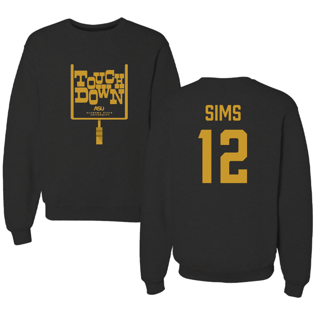 Alabama State University Football Black Touchdown Crewneck - #12 Zach Sims