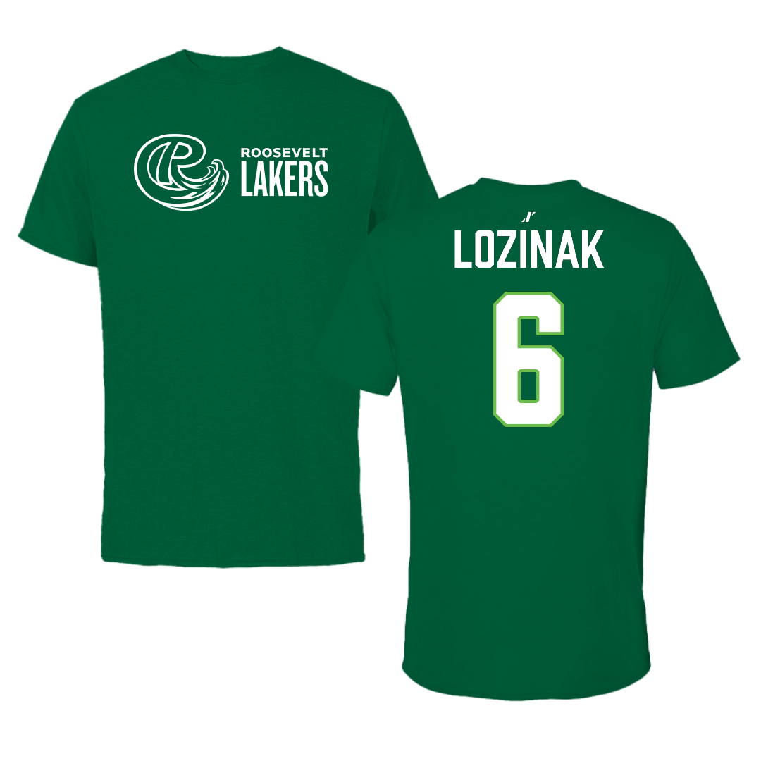 Roosevelt University Ice Hockey (M) Green Performance Tee - #6 Andrew Lozinak