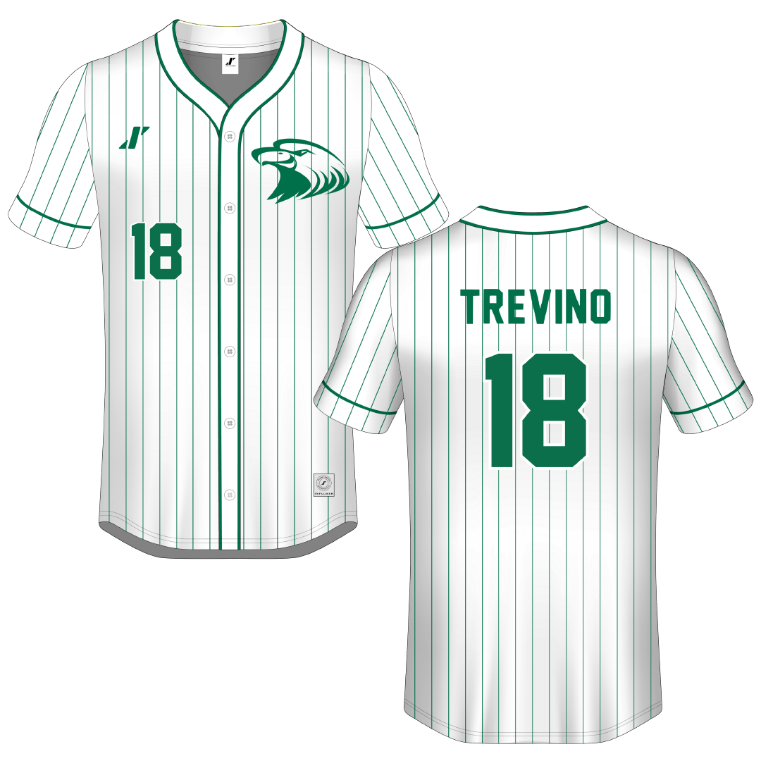 Central Methodist University White Pinstripe Button-Down Jersey - #18 Francisco Trevino