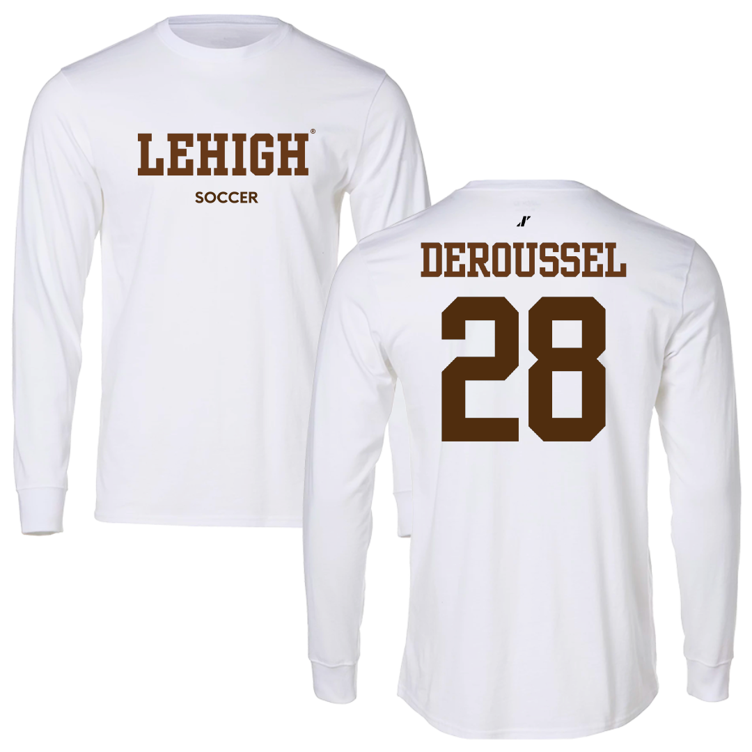 Lehigh University Soccer (M) White Performance Long Sleeve - #28 Thomas DeRoussel