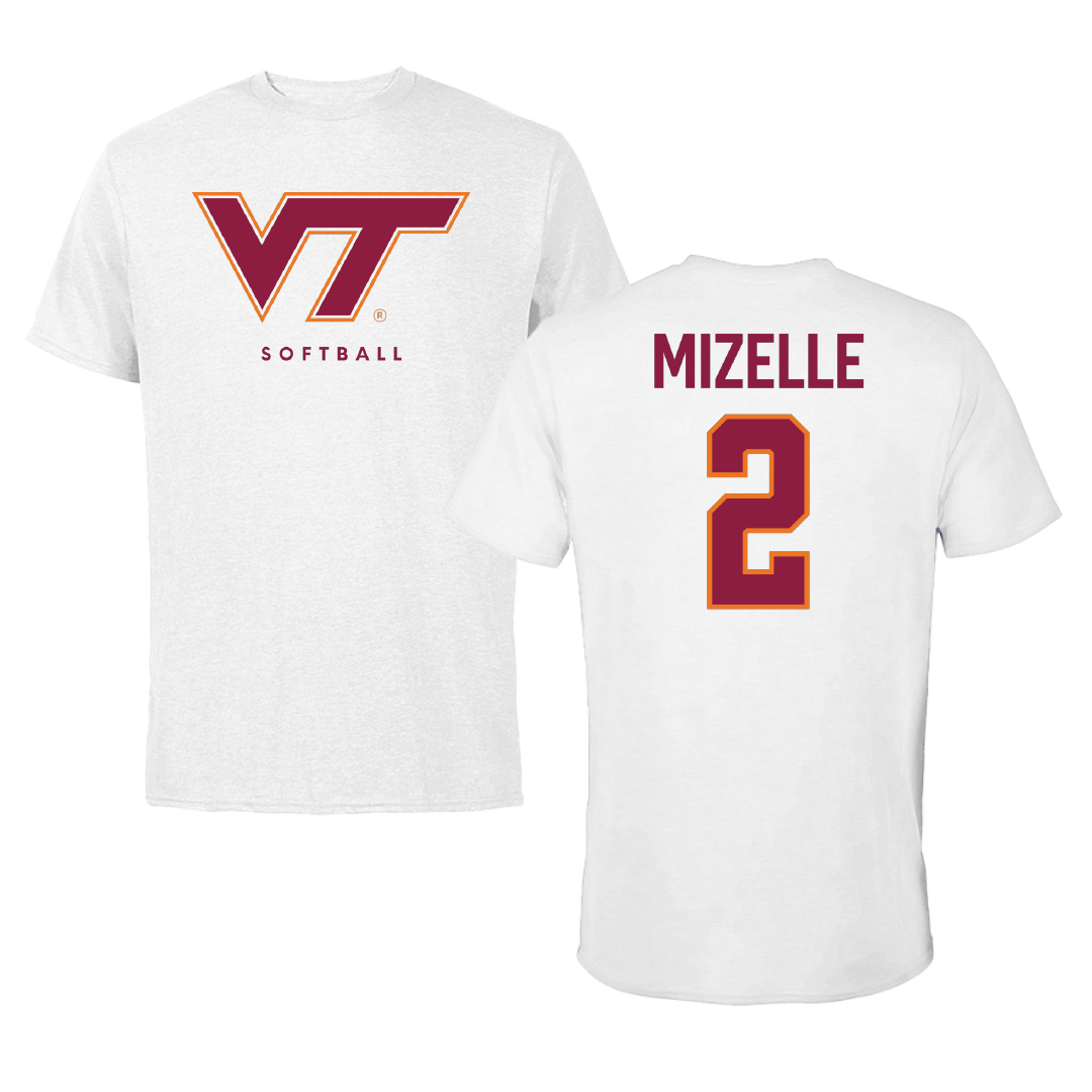 Virginia Tech Softball White Tee - #2 Gaby Mizelle