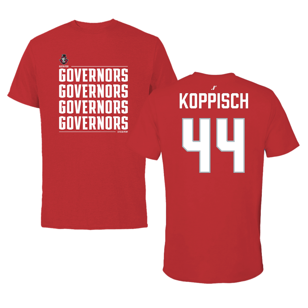 Austin Peay State University Baseball Red General Performance Tee - #44 Daniel Koppisch