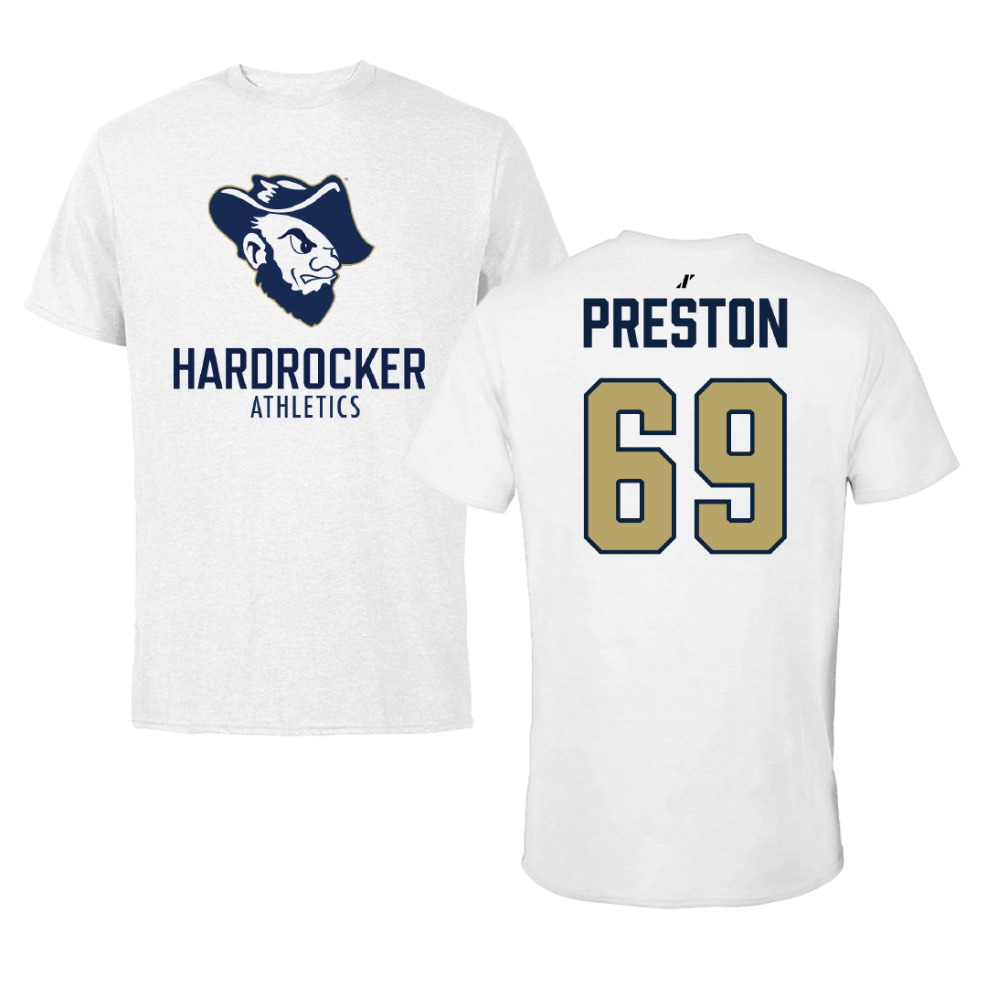 South Dakota Mines Football White Performance Tee - #69 Jack Preston