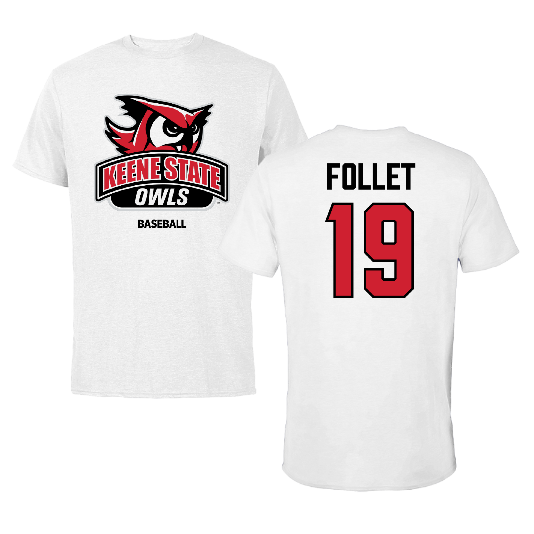 Keene State College Baseball White Tee - #19 Otis Follet