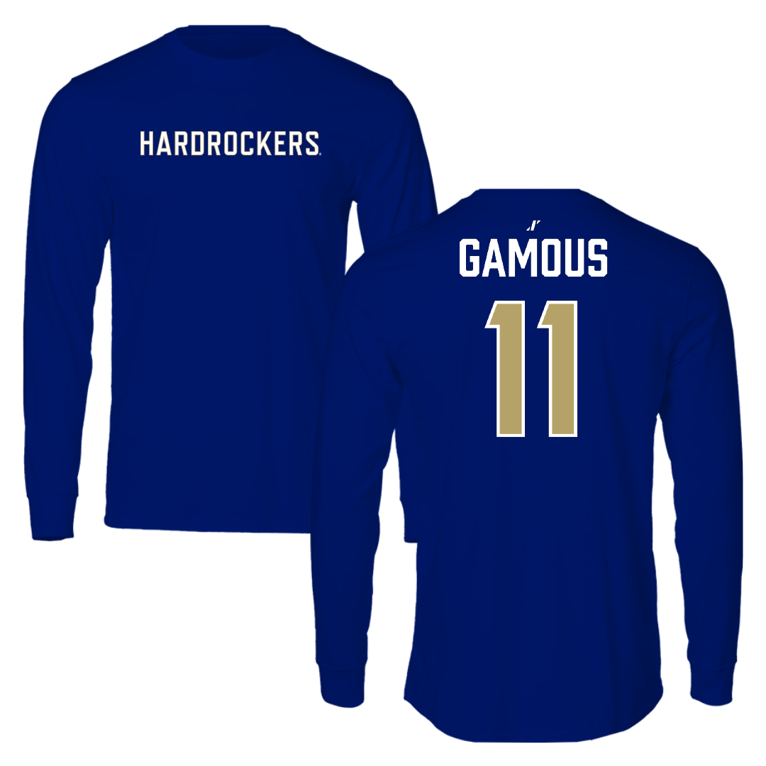 South Dakota Mines Football Navy Wordmark Long Sleeve - #11 Malik Gamous