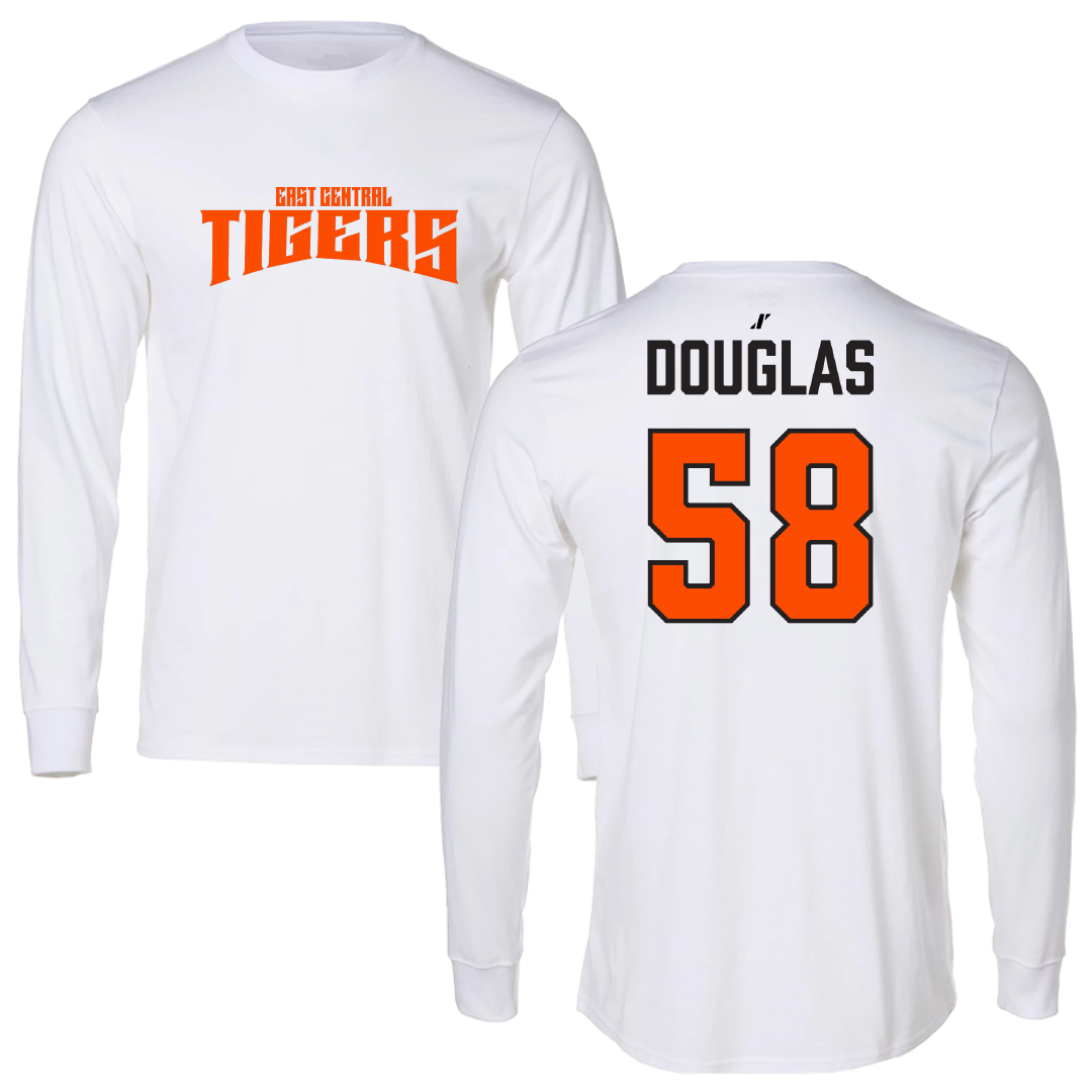 East Central University Baseball White Classic Performance Long Sleeve - #58 Ethan Douglas