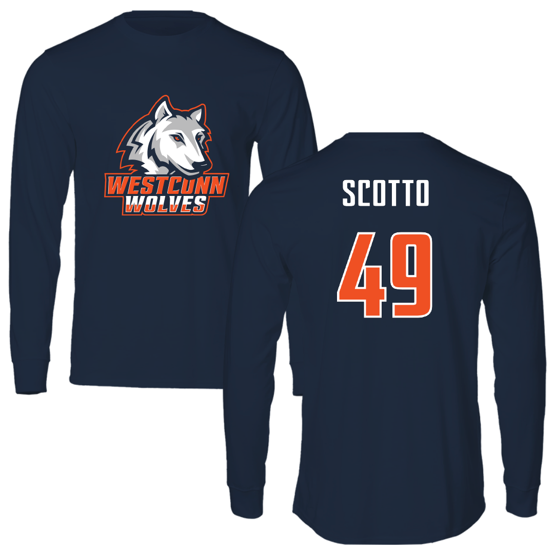 Western Connecticut State University Baseball Navy Wolves Performance Long Sleeve - #49 Gregory Scotto
