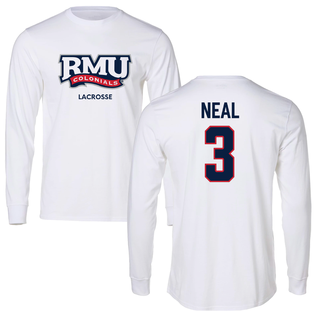 Robert Morris University Lacrosse (M) White Mascot Performance Long Sleeve - #3 Torin Neal