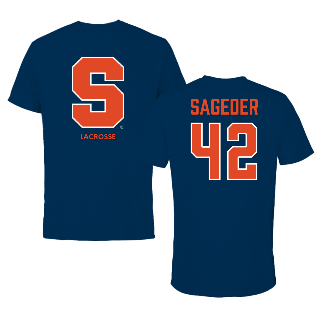 Syracuse University Lacrosse (M) Navy Primary Tee - #42 Dylan Sageder