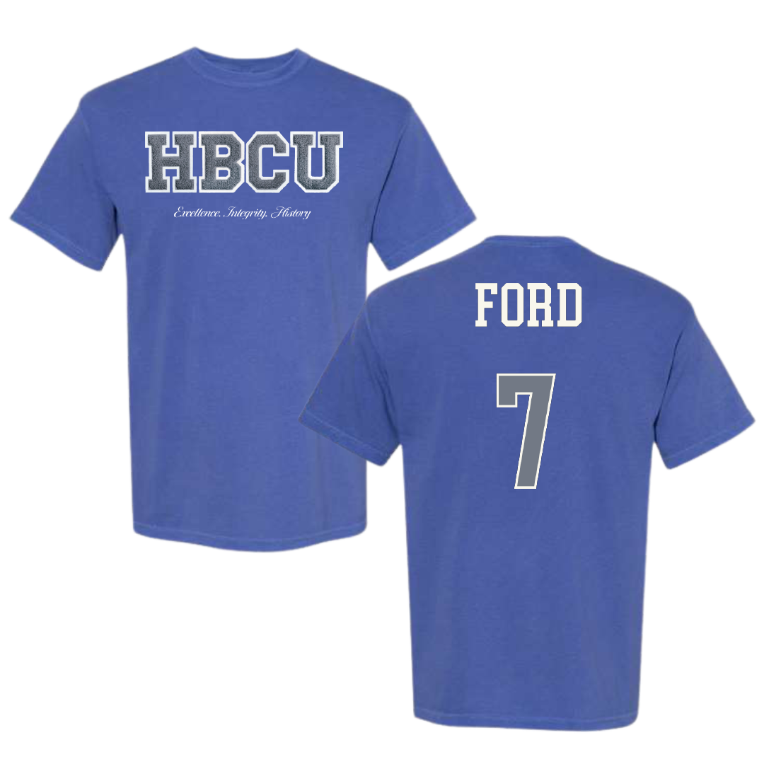 Hampton University Lacrosse (M) Blue HBCU Varsity Comfort Colors Tee - #7 Amaré Ford