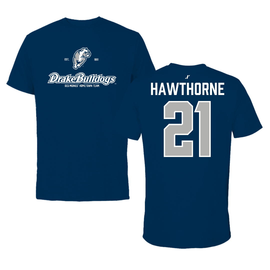 Drake University Basketball Navy General Performance Tee - #21 Ava Hawthorne