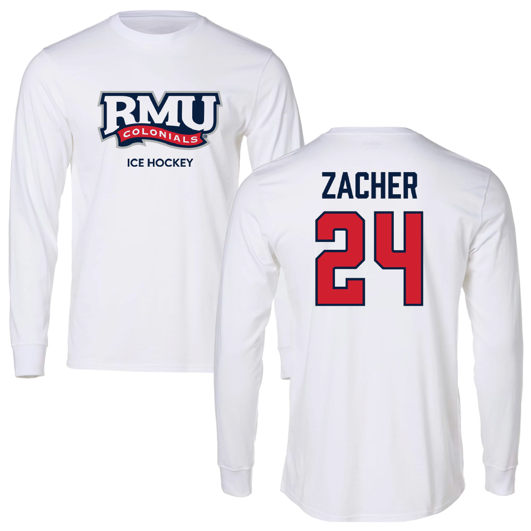 Robert Morris University Ice Hockey (M) White Long Sleeve - #24 Walter Zacher