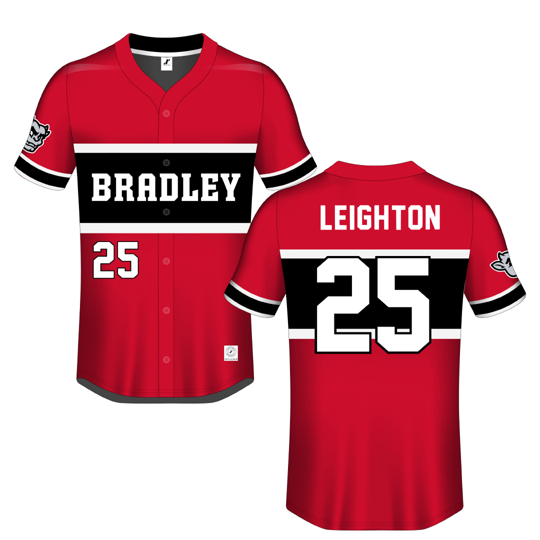 Bradley University Red Button-Down Jersey - #25 Cal Leighton