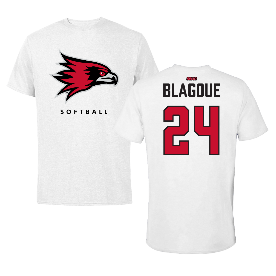 Southeast Missouri State University Softball White Tee - #24 Lilly Blagoue