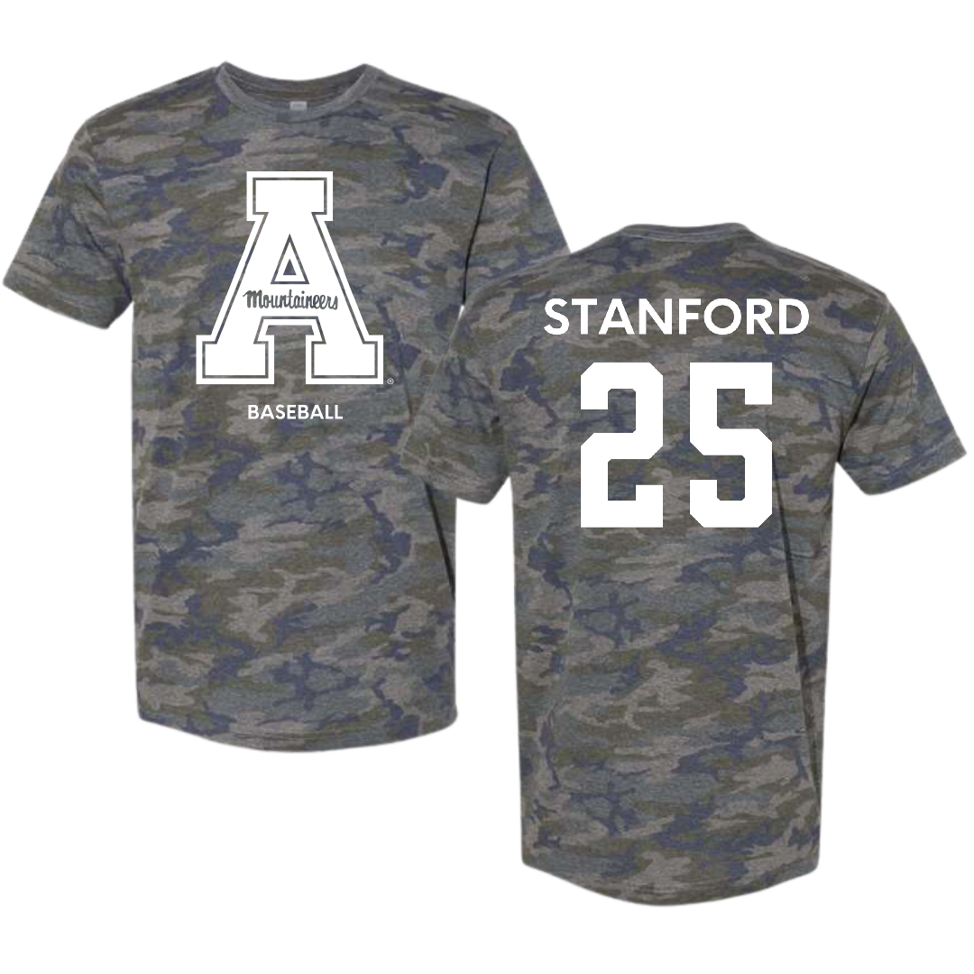 Appalachian State University Baseball Vintage Camo Tee - #25 Carter Stanford