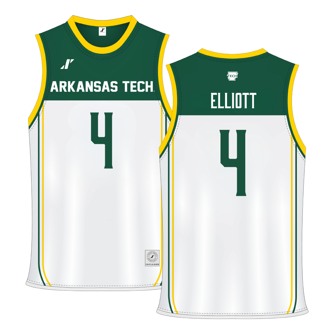 Arkansas Tech University White Basketball Jersey - #4 David Elliott