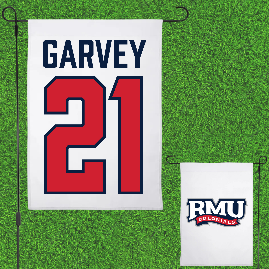 Robert Morris University Ice Hockey White Garden Flag - #21 Cameron Garvey