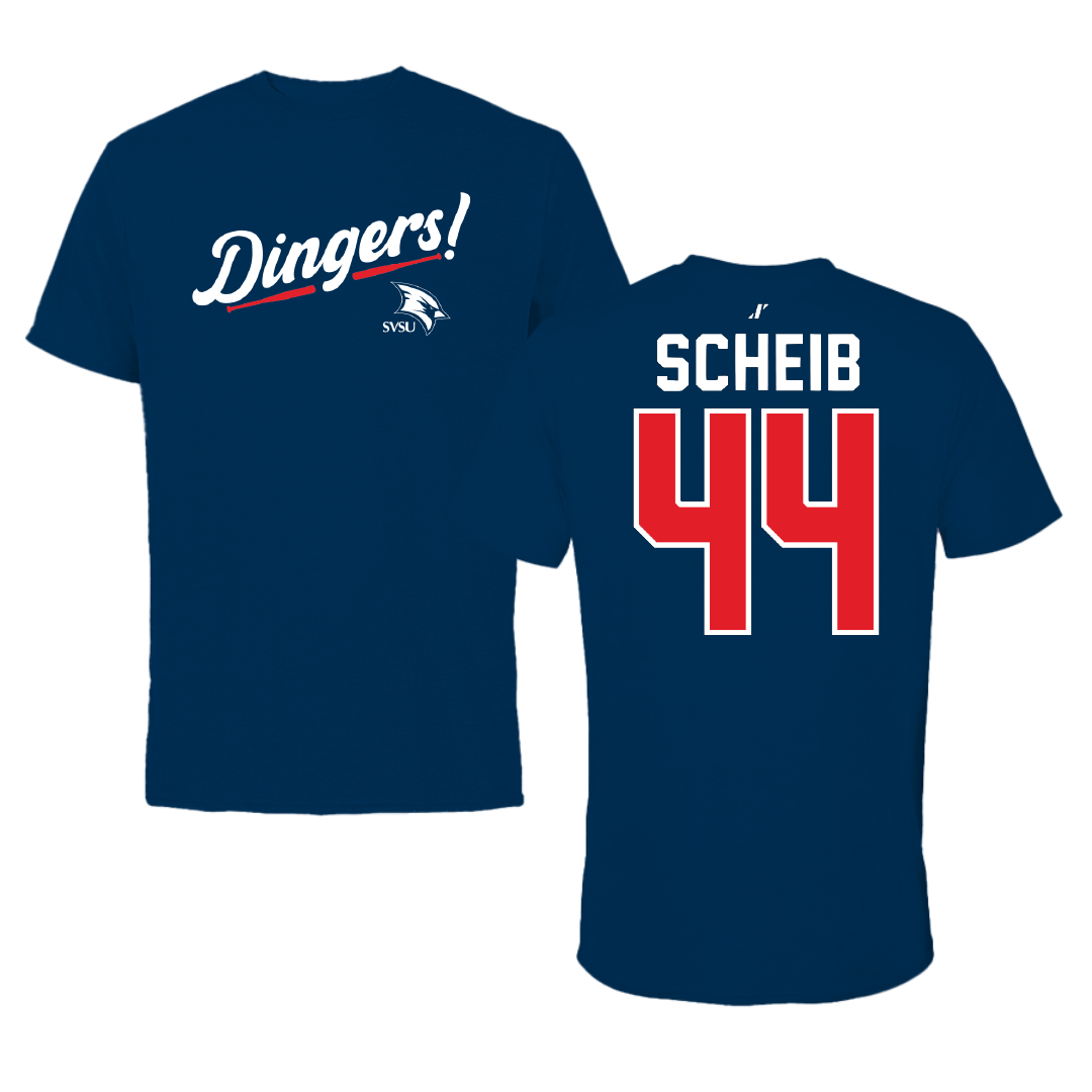 Saginaw Valley State University Baseball Navy Dingers Performance Tee - #44 Ethan Scheib