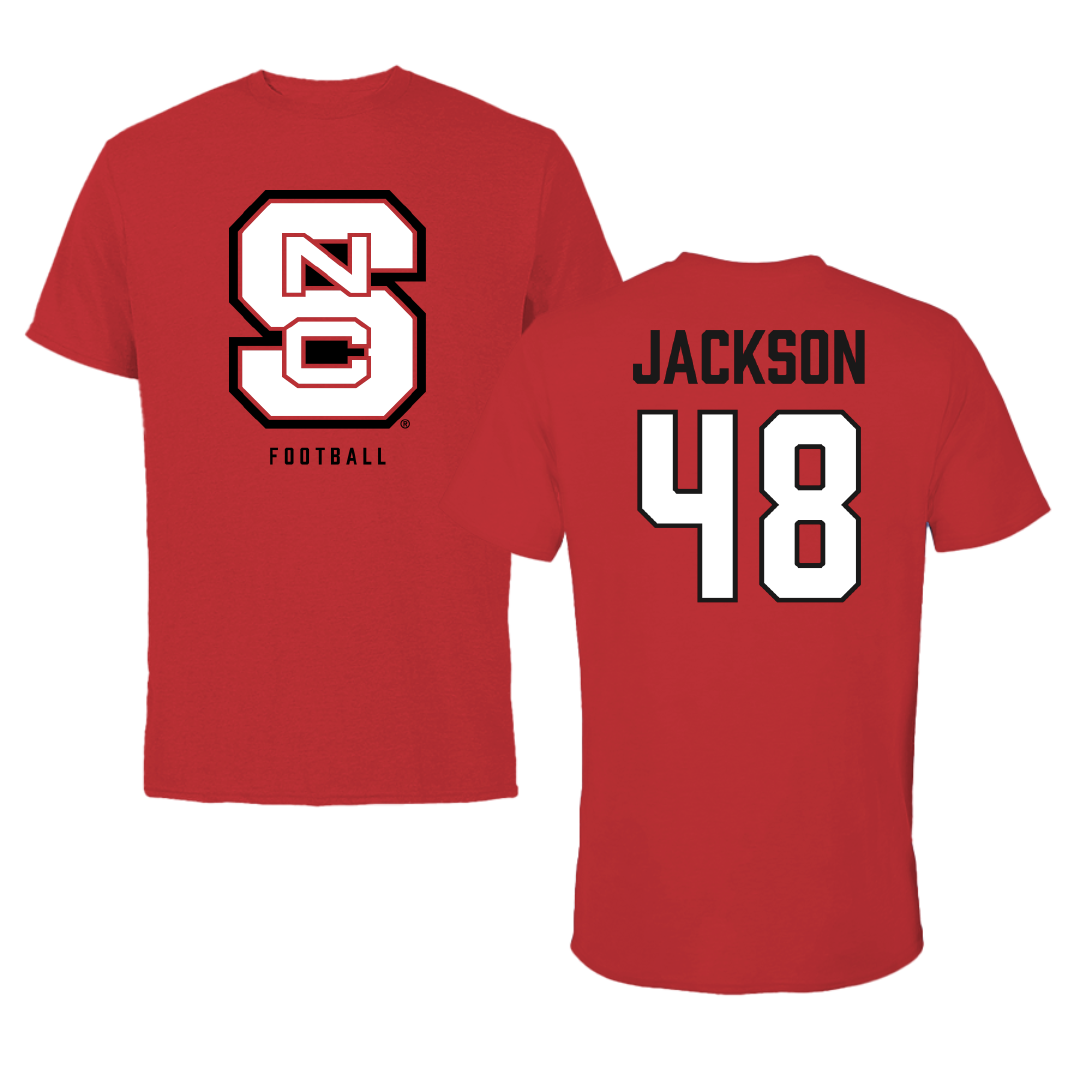 North Carolina State University Football Red Performance Tee - #48 Hunter Jackson