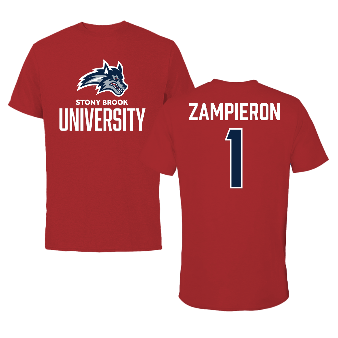 Stony Brook University Baseball Canvas Red Tee - #1 Nick Zampieron