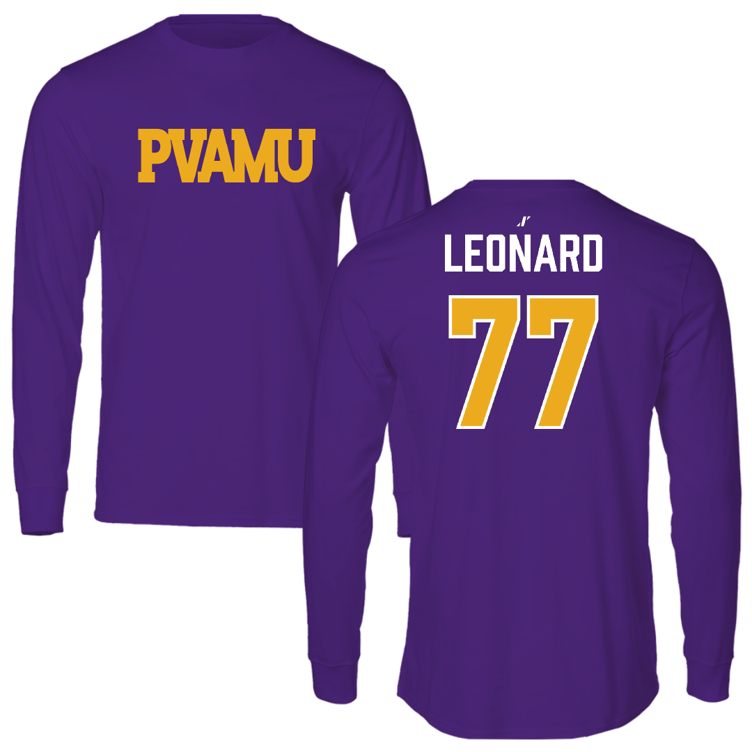 Prairie View A&M University Football Purple Performance Long Sleeve - #77 Caleb Leonard