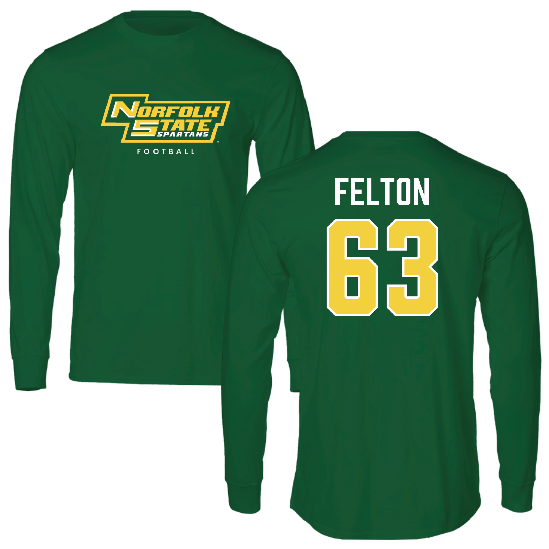 Norfolk State University Football Kelly Green Performance Long Sleeve - #63 Marselle Felton