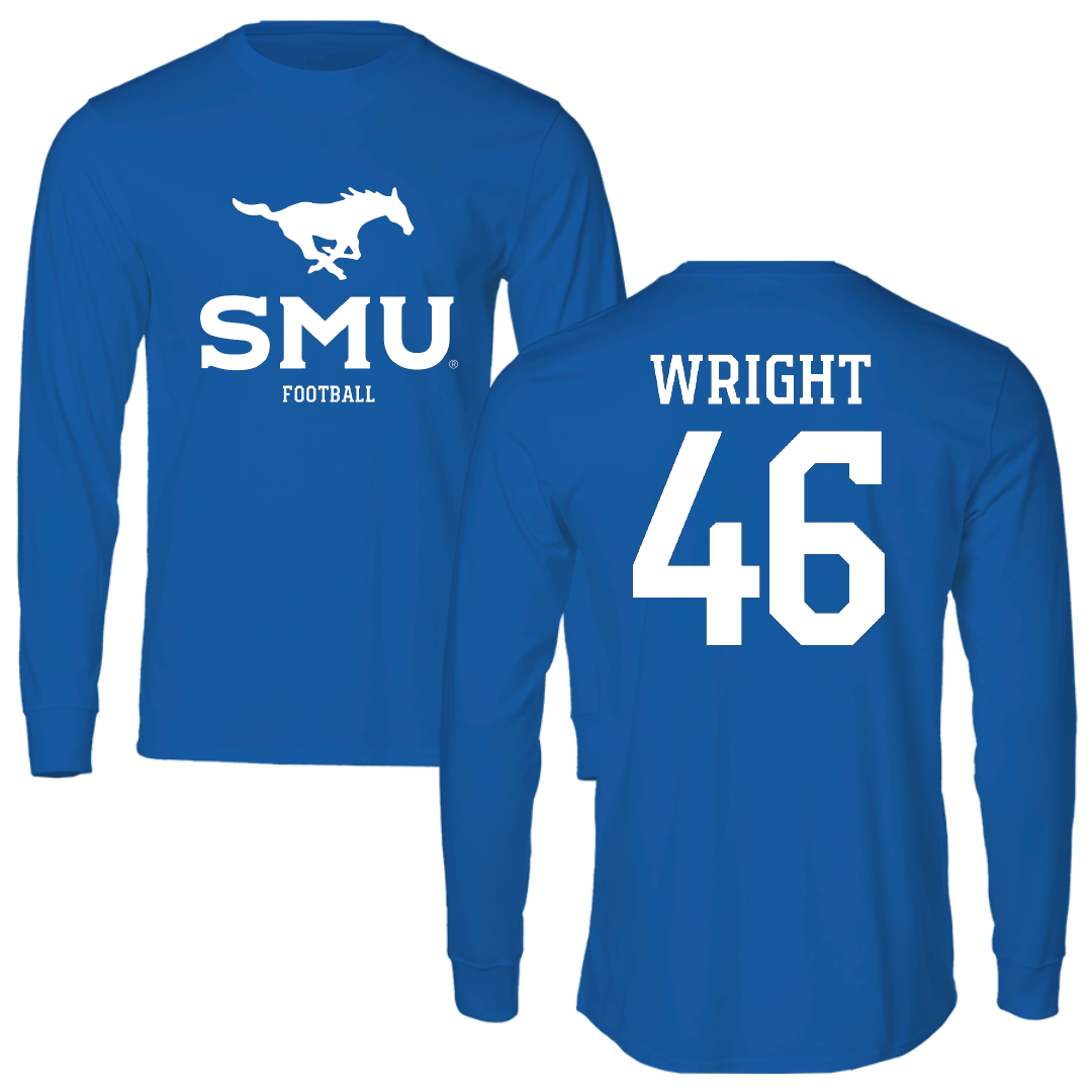 Southern Methodist University Football Blue Mascot Performance Long Sleeve - #46 Xavier Wright