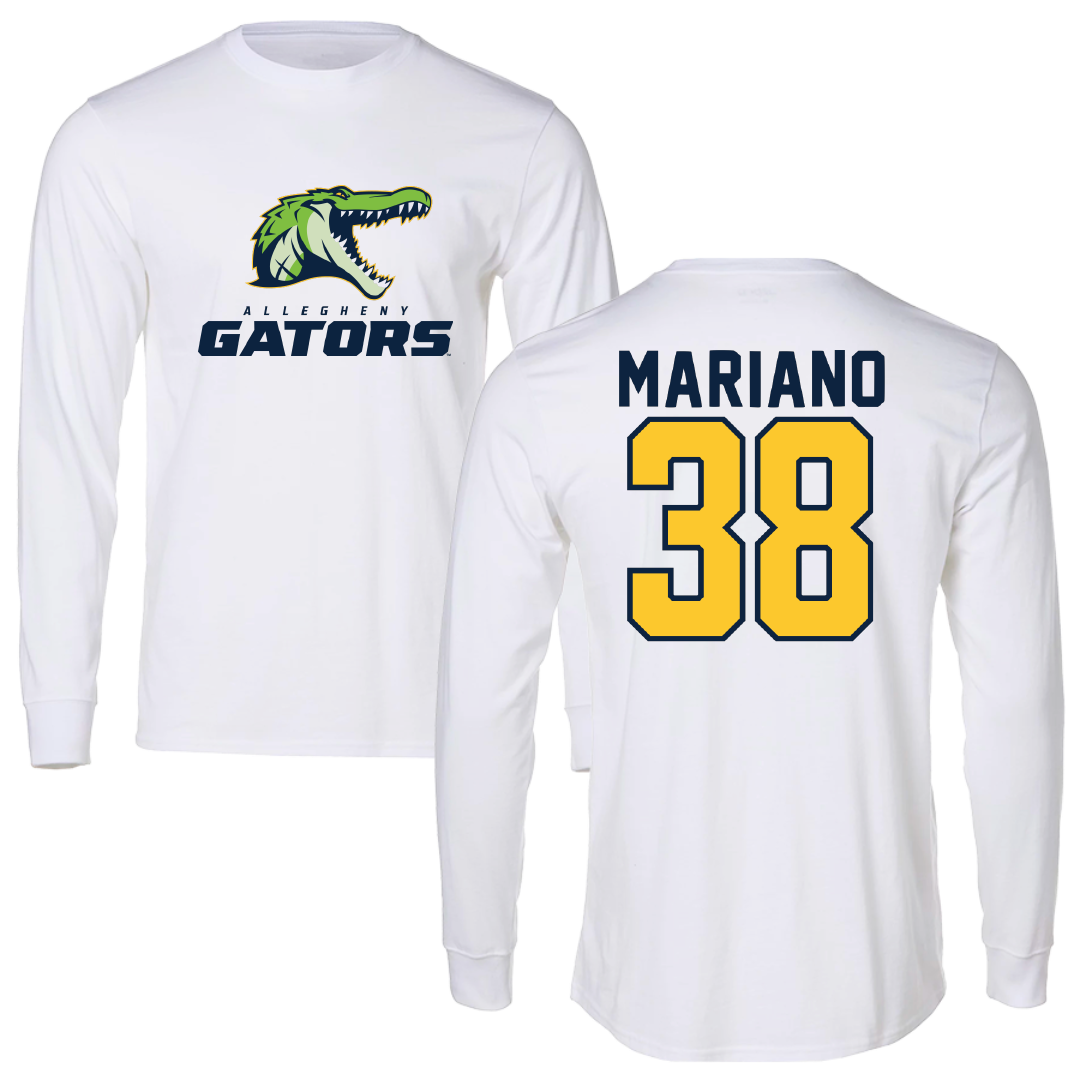 Allegheny College Baseball White Performance Long Sleeve - #38 Jackson Mariano