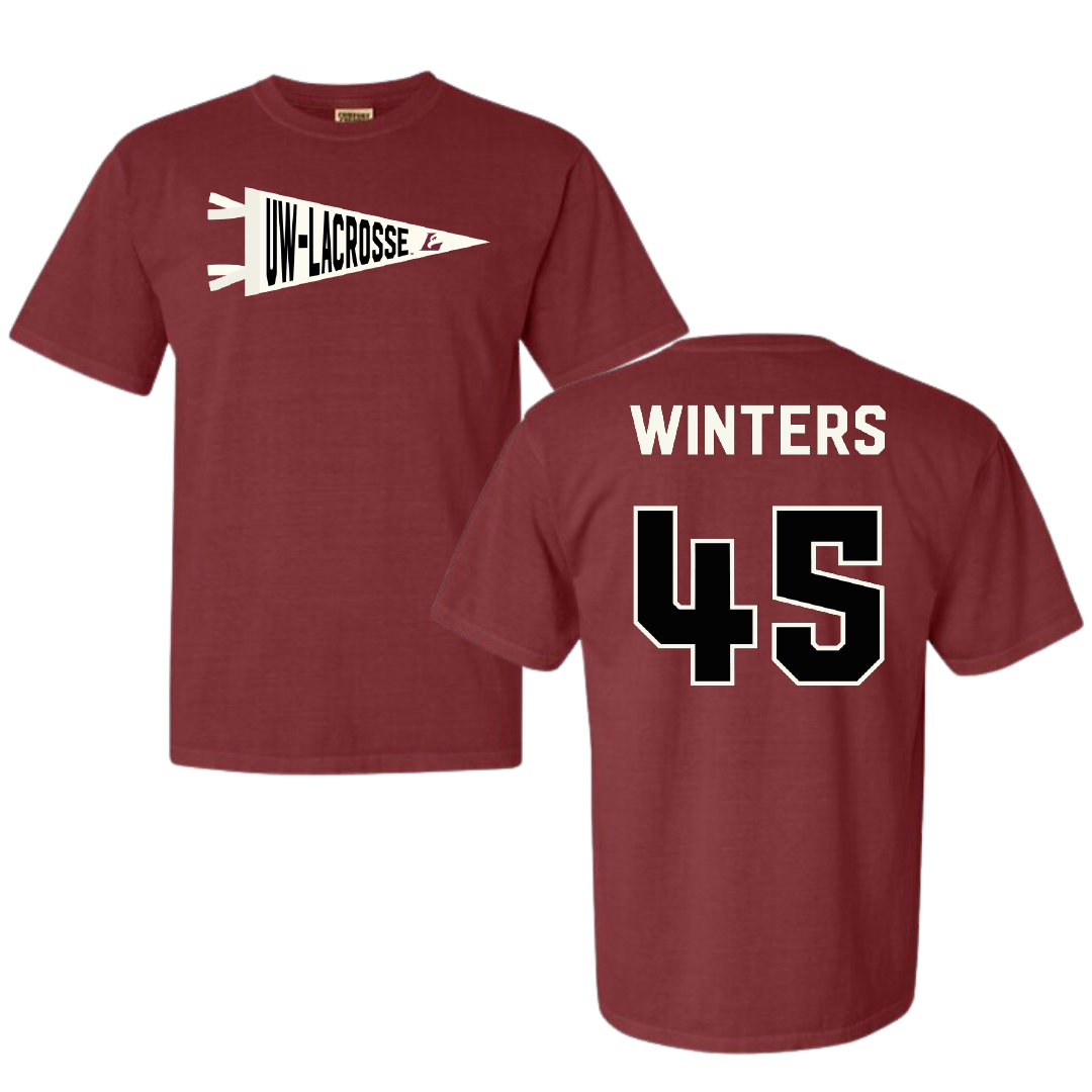 University of Wisconsin-La Crosse Football Maroon Pennant Comfort Colors Tee - #45 Aaron Winters