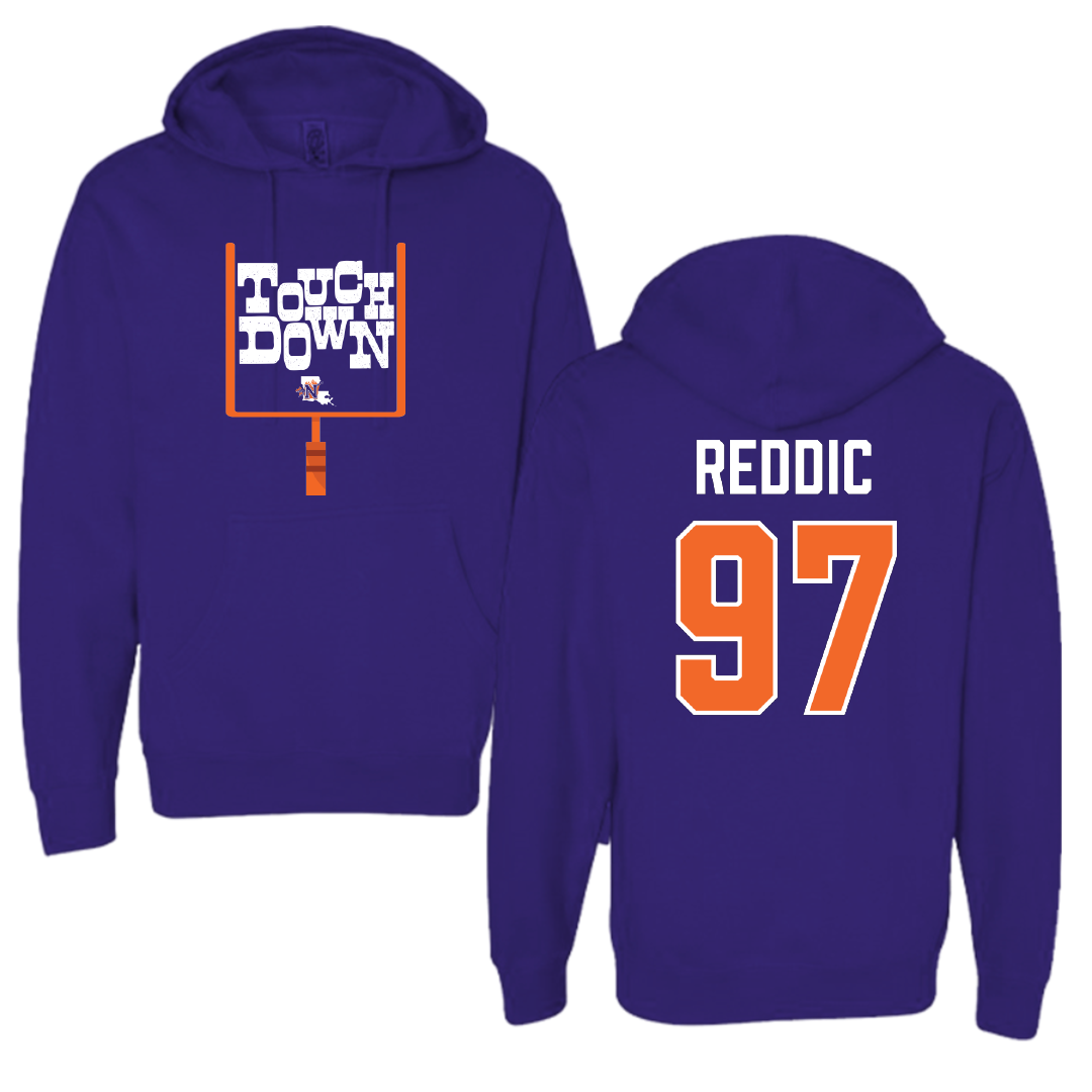 Northwestern State University Football Purple Touchdown Hoodie - #97 Brock Reddic