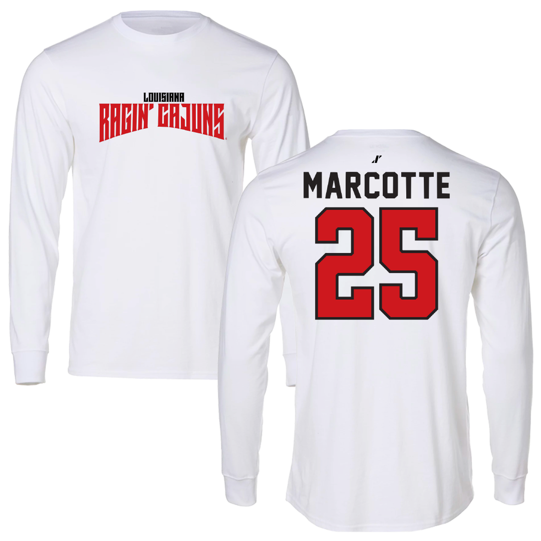 University of Louisiana at Lafayette Baseball White Classic Long Sleeve - #25 Riley Marcotte