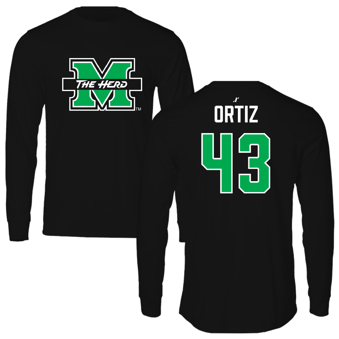 Marshall University Football Black Performance Long Sleeve - #43 Chase Ortiz