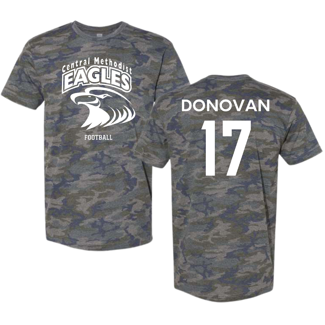 Central Methodist University Football Vintage Camo Tee - #17 AJ Donovan