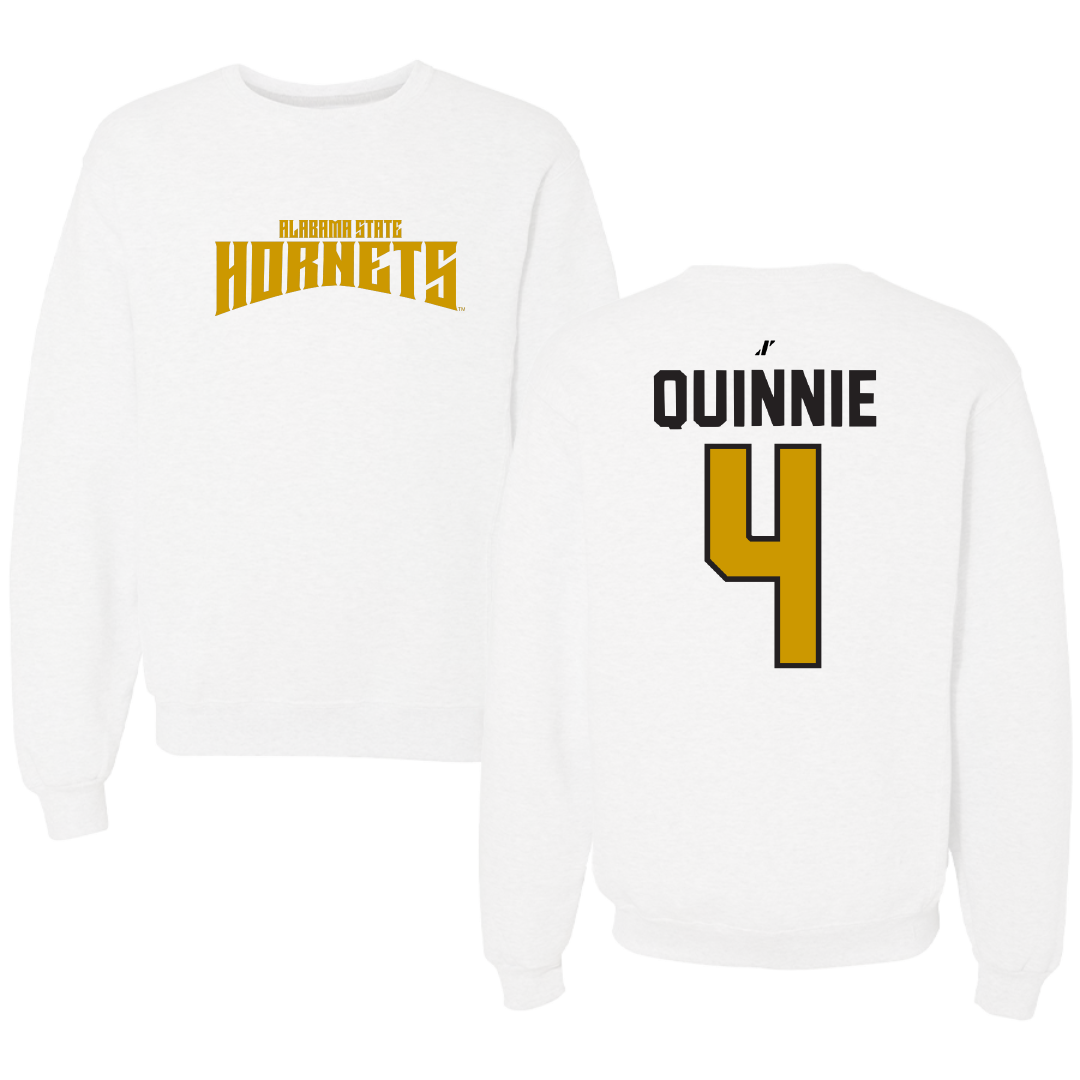 Alabama State University Softball White Classic Crewneck - #4 Mason Quinnie